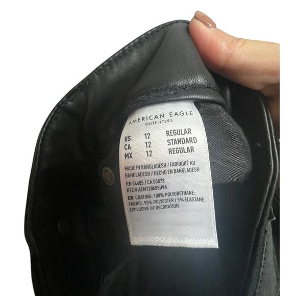 American Eagle Stretch Super High Rise Black Faux Leather Flare Pants Size 12 - Picture 3 of 12